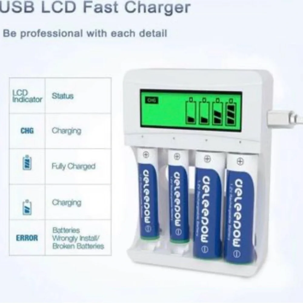 Battery Charger with Blue Rechargeable Batteries